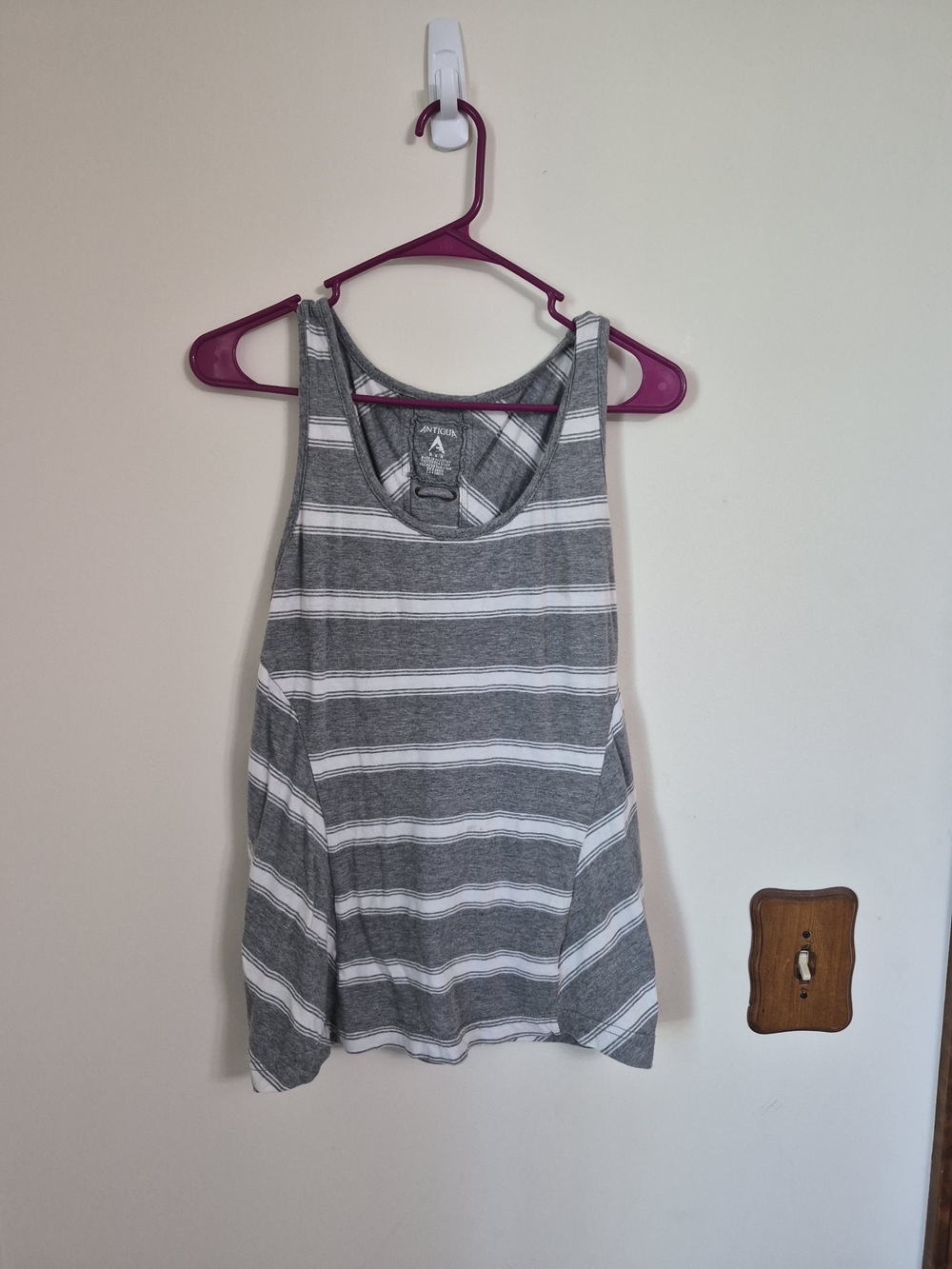 Antigua Gray and White Striped Women's Criss Cross Open Back Tank Top- Medium